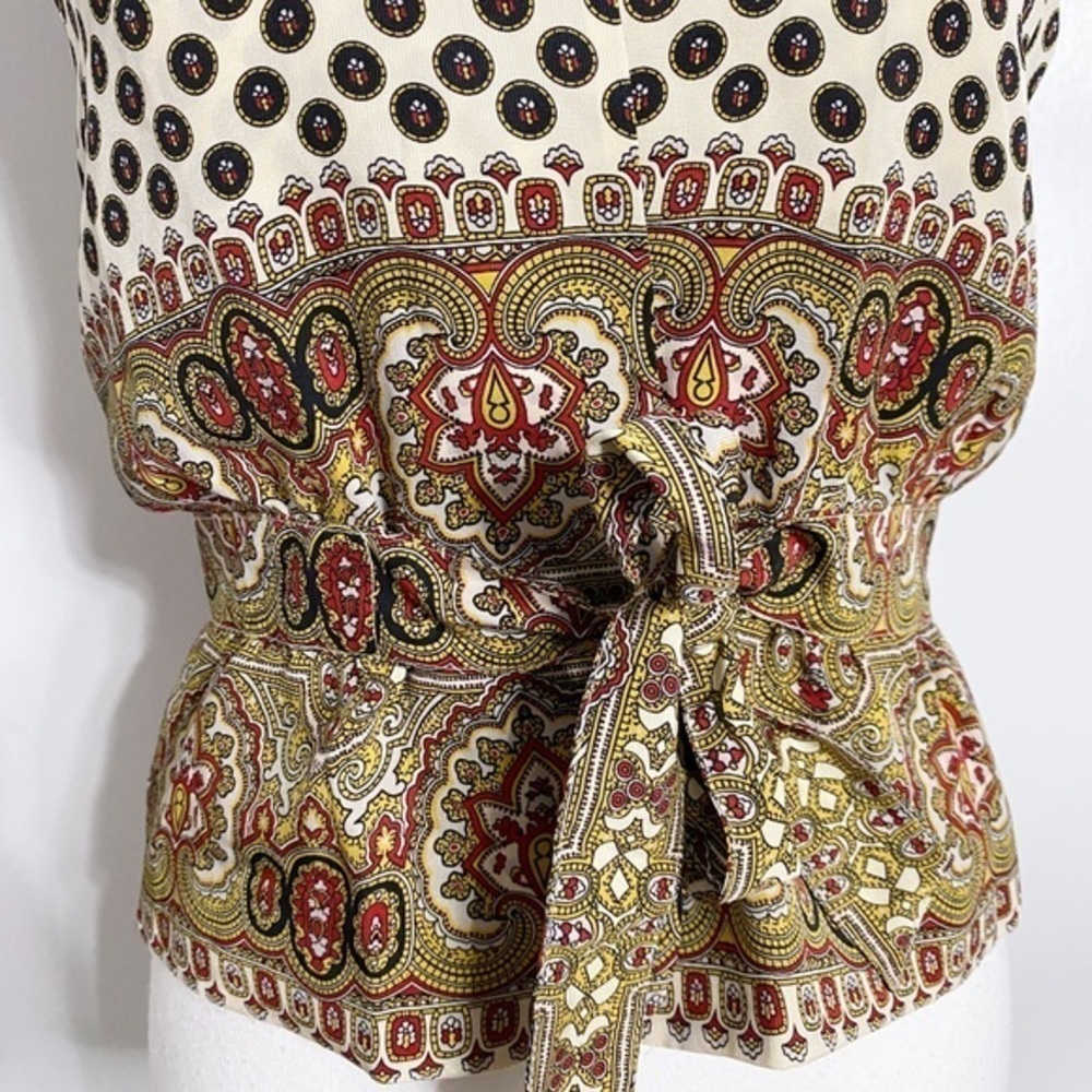 Anthropologie Fei 100% Silk Mix Print Tie-Front Peplum Blouse Boho Eclectic Y2K - Picture 3 of 10